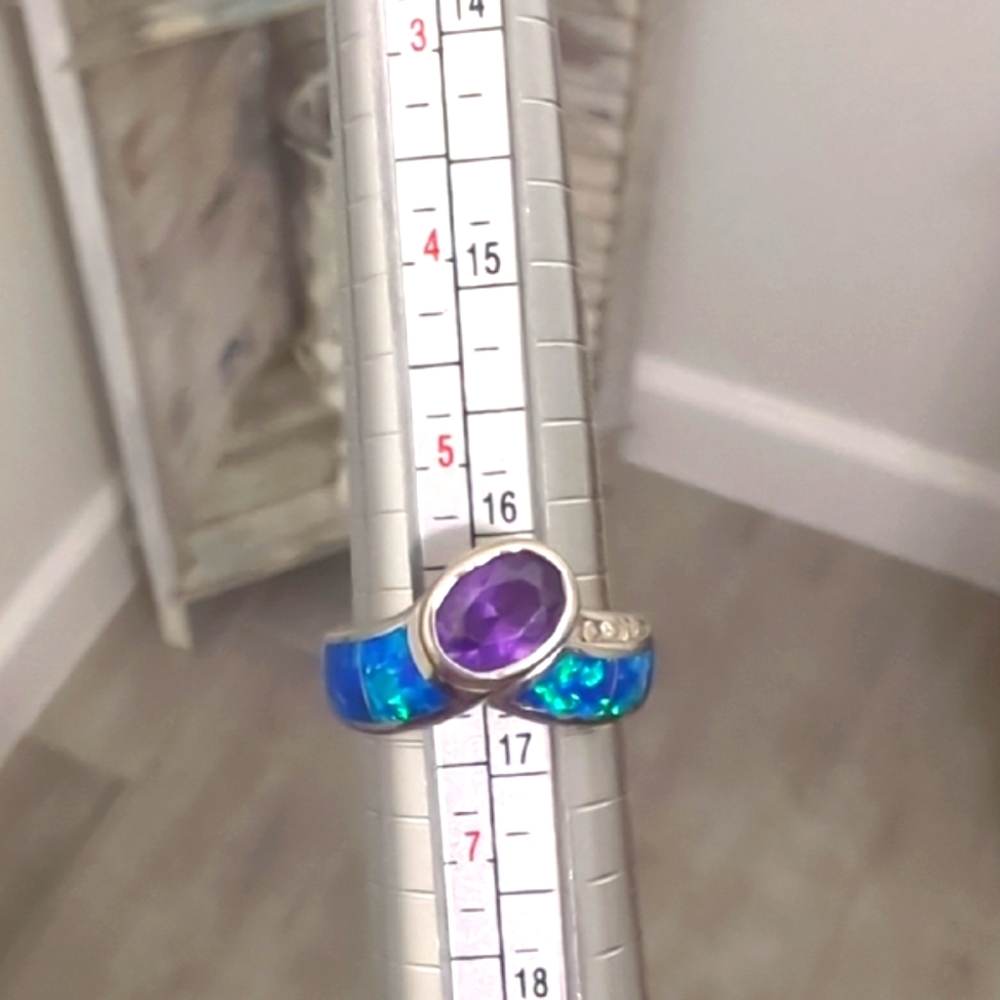 Vintage Sterling Silver Amethyst & Opal Inlay Ring – Size [ 6 ] - Picture 7 of 7